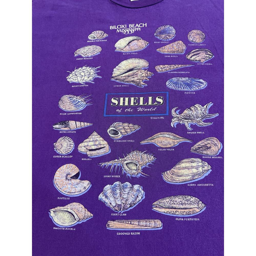 Vintage 90s Coastal Seashell Graphic T-Shirt Shells of the World Jerzees XL USA - Picture 3 of 15